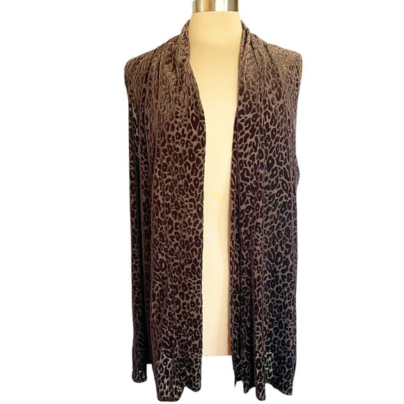 Susan Graver Velvet Burnout Leopard Longline Vest Sz 1X Chocolate Brown Fall - Picture 1 of 8